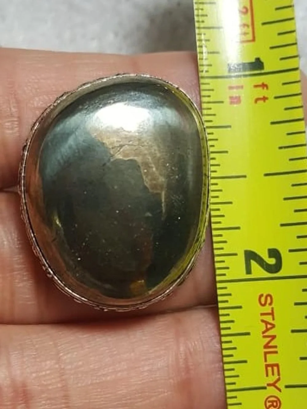 Stanley 925 Silver Ring with Dark Green Golden Pyrite Ring Oval